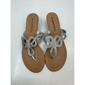 Rampage Womens Sandals Size 6.5 Casting Silver Rhinestone Slip On Thong Wedge